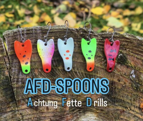 AFD-Spoons: 5 AchtungFetteDrills-K&ouml;der f&uuml;rs Forellenangeln zum Special-Preis